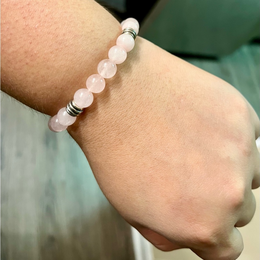8mm Rose Quartz Stone Beaded Bracelet - perfect gift for Valentine’s Day! - Picture 5 of 5